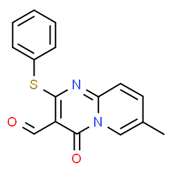 ChemSpider 2D Image | 7-Methyl-4-oxo-2-(phenylsulfanyl)-4H-pyrido[1,2-a]pyrimidine-3-carbaldehyde | C16H12N2O2S