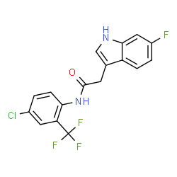 ChemSpider 2D Image | N-[4-Chloro-2-(trifluoromethyl)phenyl]-2-(6-fluoro-1H-indol-3-yl)acetamide | C17H11ClF4N2O