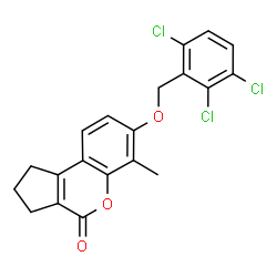 ChemSpider 2D Image | 6-Methyl-7-[(2,3,6-trichlorobenzyl)oxy]-2,3-dihydrocyclopenta[c]chromen-4(1H)-one | C20H15Cl3O3