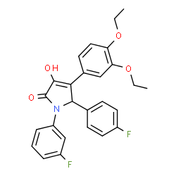 ChemSpider 2D Image | 4-(3,4-Diethoxyphenyl)-1-(3-fluorophenyl)-5-(4-fluorophenyl)-3-hydroxy-1,5-dihydro-2H-pyrrol-2-one | C26H23F2NO4