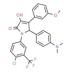 ChemSpider 2D Image | 1-[4-Chloro-3-(trifluoromethyl)phenyl]-5-[4-(dimethylamino)phenyl]-3-hydroxy-4-(3-methoxyphenyl)-1,5-dihydro-2H-pyrrol-2-one | C26H22ClF3N2O3