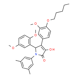 ChemSpider 2D Image | 5-(2,5-Dimethoxyphenyl)-1-(3,5-dimethylphenyl)-3-hydroxy-4-[3-methoxy-4-(pentyloxy)phenyl]-1,5-dihydro-2H-pyrrol-2-one | C32H37NO6