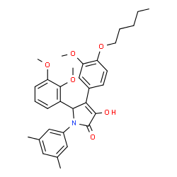 ChemSpider 2D Image | 5-(2,3-Dimethoxyphenyl)-1-(3,5-dimethylphenyl)-3-hydroxy-4-[3-methoxy-4-(pentyloxy)phenyl]-1,5-dihydro-2H-pyrrol-2-one | C32H37NO6
