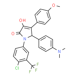ChemSpider 2D Image | 1-[4-Chloro-3-(trifluoromethyl)phenyl]-5-[4-(dimethylamino)phenyl]-3-hydroxy-4-(4-methoxyphenyl)-1,5-dihydro-2H-pyrrol-2-one | C26H22ClF3N2O3