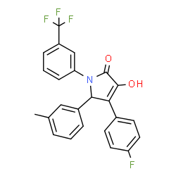 ChemSpider 2D Image | 4-(4-Fluorophenyl)-3-hydroxy-5-(3-methylphenyl)-1-[3-(trifluoromethyl)phenyl]-1,5-dihydro-2H-pyrrol-2-one | C24H17F4NO2
