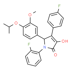 ChemSpider 2D Image | 1-(2-Fluorophenyl)-4-(4-fluorophenyl)-3-hydroxy-5-(4-isopropoxy-3-methoxyphenyl)-1,5-dihydro-2H-pyrrol-2-one | C26H23F2NO4