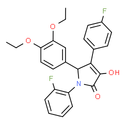 ChemSpider 2D Image | 5-(3,4-Diethoxyphenyl)-1-(2-fluorophenyl)-4-(4-fluorophenyl)-3-hydroxy-1,5-dihydro-2H-pyrrol-2-one | C26H23F2NO4
