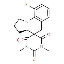 ChemSpider 2D Image | (3a'R)-9'-Fluoro-1,3-dimethyl-1',2',3',3a'-tetrahydro-2H,5'H-spiro[pyrimidine-5,4'-pyrrolo[1,2-a]quinoline]-2,4,6(1H,3H)-trione | C17H18FN3O3