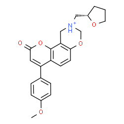 ChemSpider 2D Image | 4-(4-Methoxyphenyl)-2-oxo-9-[(2S)-tetrahydro-2-furanylmethyl]-9,10-dihydro-2H,8H-chromeno[8,7-e][1,3]oxazin-9-ium | C23H24NO5