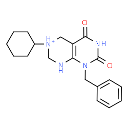 ChemSpider 2D Image | 8-Benzyl-3-cyclohexyl-5,7-dioxo-1,2,3,4,5,6,7,8-octahydropyrimido[4,5-d]pyrimidin-3-ium | C19H25N4O2
