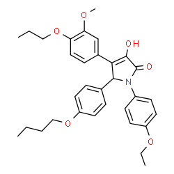 ChemSpider 2D Image | 5-(4-Butoxyphenyl)-1-(4-ethoxyphenyl)-3-hydroxy-4-(3-methoxy-4-propoxyphenyl)-1,5-dihydro-2H-pyrrol-2-one | C32H37NO6
