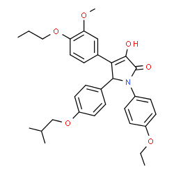 ChemSpider 2D Image | 1-(4-Ethoxyphenyl)-3-hydroxy-5-(4-isobutoxyphenyl)-4-(3-methoxy-4-propoxyphenyl)-1,5-dihydro-2H-pyrrol-2-one | C32H37NO6