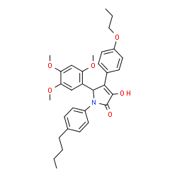 ChemSpider 2D Image | 1-(4-Butylphenyl)-3-hydroxy-4-(4-propoxyphenyl)-5-(2,4,5-trimethoxyphenyl)-1,5-dihydro-2H-pyrrol-2-one | C32H37NO6