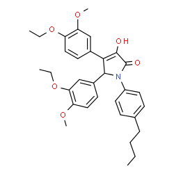 ChemSpider 2D Image | 1-(4-Butylphenyl)-5-(3-ethoxy-4-methoxyphenyl)-4-(4-ethoxy-3-methoxyphenyl)-3-hydroxy-1,5-dihydro-2H-pyrrol-2-one | C32H37NO6
