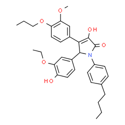 ChemSpider 2D Image | 1-(4-Butylphenyl)-5-(3-ethoxy-4-hydroxyphenyl)-3-hydroxy-4-(3-methoxy-4-propoxyphenyl)-1,5-dihydro-2H-pyrrol-2-one | C32H37NO6