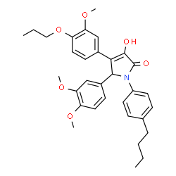 ChemSpider 2D Image | 1-(4-Butylphenyl)-5-(3,4-dimethoxyphenyl)-3-hydroxy-4-(3-methoxy-4-propoxyphenyl)-1,5-dihydro-2H-pyrrol-2-one | C32H37NO6