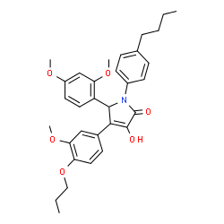 ChemSpider 2D Image | 1-(4-Butylphenyl)-5-(2,4-dimethoxyphenyl)-3-hydroxy-4-(3-methoxy-4-propoxyphenyl)-1,5-dihydro-2H-pyrrol-2-one | C32H37NO6