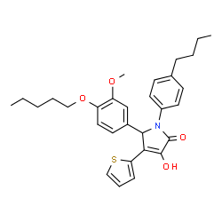 ChemSpider 2D Image | 1-(4-Butylphenyl)-3-hydroxy-5-[3-methoxy-4-(pentyloxy)phenyl]-4-(2-thienyl)-1,5-dihydro-2H-pyrrol-2-one | C30H35NO4S