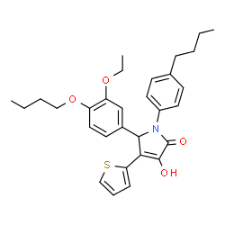 ChemSpider 2D Image | 5-(4-Butoxy-3-ethoxyphenyl)-1-(4-butylphenyl)-3-hydroxy-4-(2-thienyl)-1,5-dihydro-2H-pyrrol-2-one | C30H35NO4S