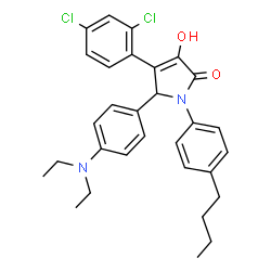 ChemSpider 2D Image | 1-(4-Butylphenyl)-4-(2,4-dichlorophenyl)-5-[4-(diethylamino)phenyl]-3-hydroxy-1,5-dihydro-2H-pyrrol-2-one | C30H32Cl2N2O2