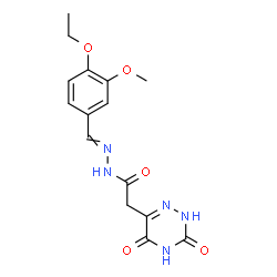 ChemSpider 2D Image | 2-(3,5-Dioxo-2,3,4,5-tetrahydro-1,2,4-triazin-6-yl)-N'-(4-ethoxy-3-methoxybenzylidene)acetohydrazide | C15H17N5O5