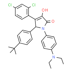 ChemSpider 2D Image | 4-(2,4-Dichlorophenyl)-1-[4-(diethylamino)phenyl]-3-hydroxy-5-[4-(2-methyl-2-propanyl)phenyl]-1,5-dihydro-2H-pyrrol-2-one | C30H32Cl2N2O2