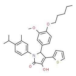 ChemSpider 2D Image | 3-Hydroxy-1-(4-isopropyl-3-methylphenyl)-5-[3-methoxy-4-(pentyloxy)phenyl]-4-(2-thienyl)-1,5-dihydro-2H-pyrrol-2-one | C30H35NO4S