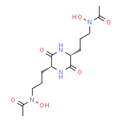 ChemSpider 2D Image | N,N'-{[(2R,5R)-3,6-Dioxo-2,5-piperazinediyl]di-3,1-propanediyl}bis(N-hydroxyacetamide) | C14H24N4O6