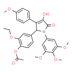ChemSpider 2D Image | 2-Ethoxy-4-[4-hydroxy-3-(4-methoxyphenyl)-5-oxo-1-(3,4,5-trimethoxyphenyl)-2,5-dihydro-1H-pyrrol-2-yl]phenyl acetate | C30H31NO9