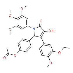 ChemSpider 2D Image | 4-[3-(3-Ethoxy-4-methoxyphenyl)-4-hydroxy-5-oxo-1-(3,4,5-trimethoxyphenyl)-2,5-dihydro-1H-pyrrol-2-yl]phenyl acetate | C30H31NO9