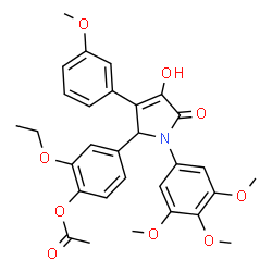 ChemSpider 2D Image | 2-Ethoxy-4-[4-hydroxy-3-(3-methoxyphenyl)-5-oxo-1-(3,4,5-trimethoxyphenyl)-2,5-dihydro-1H-pyrrol-2-yl]phenyl acetate | C30H31NO9