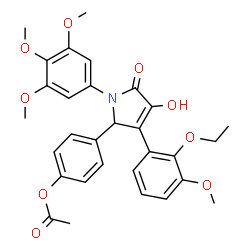 ChemSpider 2D Image | 4-[3-(2-Ethoxy-3-methoxyphenyl)-4-hydroxy-5-oxo-1-(3,4,5-trimethoxyphenyl)-2,5-dihydro-1H-pyrrol-2-yl]phenyl acetate | C30H31NO9