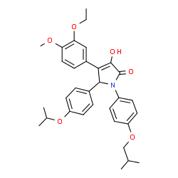 ChemSpider 2D Image | 4-(3-Ethoxy-4-methoxyphenyl)-3-hydroxy-1-(4-isobutoxyphenyl)-5-(4-isopropoxyphenyl)-1,5-dihydro-2H-pyrrol-2-one | C32H37NO6
