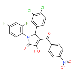 ChemSpider 2D Image | 5-(3,4-Dichlorophenyl)-1-(2,4-difluorophenyl)-3-hydroxy-4-(4-nitrobenzoyl)-1,5-dihydro-2H-pyrrol-2-one | C23H12Cl2F2N2O5