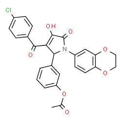 ChemSpider 2D Image | 3-[3-(4-Chlorobenzoyl)-1-(2,3-dihydro-1,4-benzodioxin-6-yl)-4-hydroxy-5-oxo-2,5-dihydro-1H-pyrrol-2-yl]phenyl acetate | C27H20ClNO7