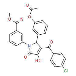 ChemSpider 2D Image | Methyl 3-[2-(3-acetoxyphenyl)-3-(4-chlorobenzoyl)-4-hydroxy-5-oxo-2,5-dihydro-1H-pyrrol-1-yl]benzoate | C27H20ClNO7