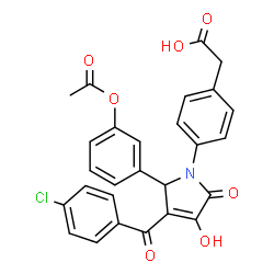 ChemSpider 2D Image | {4-[2-(3-Acetoxyphenyl)-3-(4-chlorobenzoyl)-4-hydroxy-5-oxo-2,5-dihydro-1H-pyrrol-1-yl]phenyl}acetic acid | C27H20ClNO7