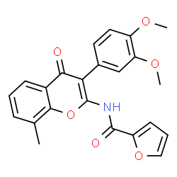 ChemSpider 2D Image | N-[3-(3,4-Dimethoxyphenyl)-8-methyl-4-oxo-4H-chromen-2-yl]-2-furamide | C23H19NO6