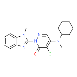 ChemSpider 2D Image | 4-Chloro-5-[cyclohexyl(methyl)amino]-2-(1-methyl-1H-benzimidazol-2-yl)-3(2H)-pyridazinone | C19H22ClN5O