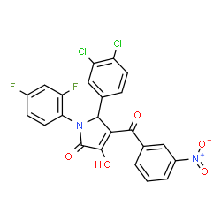 ChemSpider 2D Image | 5-(3,4-Dichlorophenyl)-1-(2,4-difluorophenyl)-3-hydroxy-4-(3-nitrobenzoyl)-1,5-dihydro-2H-pyrrol-2-one | C23H12Cl2F2N2O5