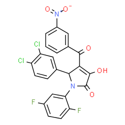 ChemSpider 2D Image | 5-(3,4-Dichlorophenyl)-1-(2,5-difluorophenyl)-3-hydroxy-4-(3-nitrobenzoyl)-1,5-dihydro-2H-pyrrol-2-one | C23H12Cl2F2N2O5