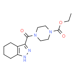 ChemSpider 2D Image | Ethyl 4-(4,5,6,7-tetrahydro-1H-indazol-3-ylcarbonyl)-1-piperazinecarboxylate | C15H22N4O3