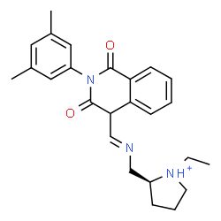 ChemSpider 2D Image | (2S)-2-{[(E)-{[2-(3,5-Dimethylphenyl)-1,3-dioxo-1,2,3,4-tetrahydro-4-isoquinolinyl]methylene}amino]methyl}-1-ethylpyrrolidinium | C25H30N3O2