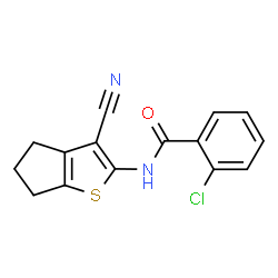 ChemSpider 2D Image | 2-Chloro-N-(3-cyano-5,6-dihydro-4H-cyclopenta[b]thiophen-2-yl)benzamide | C15H11ClN2OS