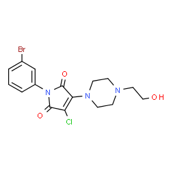 ChemSpider 2D Image | 1-(3-Bromophenyl)-3-chloro-4-[4-(2-hydroxyethyl)-1-piperazinyl]-1H-pyrrole-2,5-dione | C16H17BrClN3O3