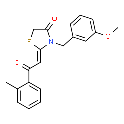 ChemSpider 2D Image | (2Z)-3-(3-Methoxybenzyl)-2-[2-(2-methylphenyl)-2-oxoethylidene]-1,3-thiazolidin-4-one | C20H19NO3S