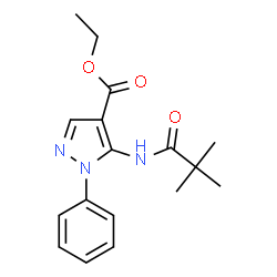 ChemSpider 2D Image | Ethyl 5-[(2,2-dimethylpropanoyl)amino]-1-phenyl-1H-pyrazole-4-carboxylate | C17H21N3O3