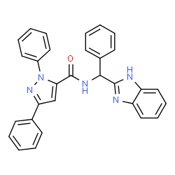 ChemSpider 2D Image | N-[1H-Benzimidazol-2-yl(phenyl)methyl]-1,3-diphenyl-1H-pyrazole-5-carboxamide | C30H23N5O