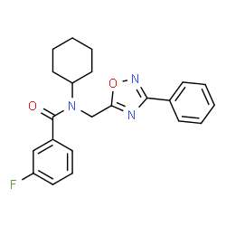 ChemSpider 2D Image | N-Cyclohexyl-3-fluoro-N-[(3-phenyl-1,2,4-oxadiazol-5-yl)methyl]benzamide | C22H22FN3O2