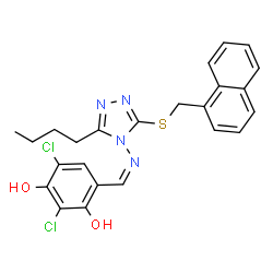 ChemSpider 2D Image | 4-[(Z)-({3-Butyl-5-[(1-naphthylmethyl)sulfanyl]-4H-1,2,4-triazol-4-yl}imino)methyl]-2,6-dichloro-1,3-benzenediol | C24H22Cl2N4O2S